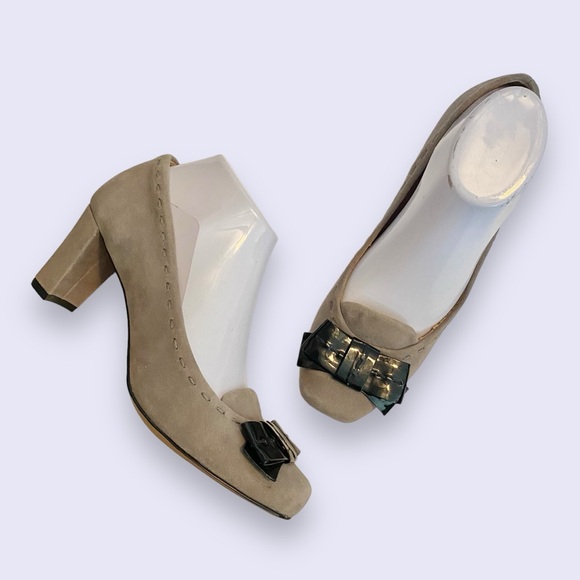 Circa Joan & David Luxe Suede & Patent Leather Heels Pumps Grey & Black SZ 8M - Picture 1 of 12